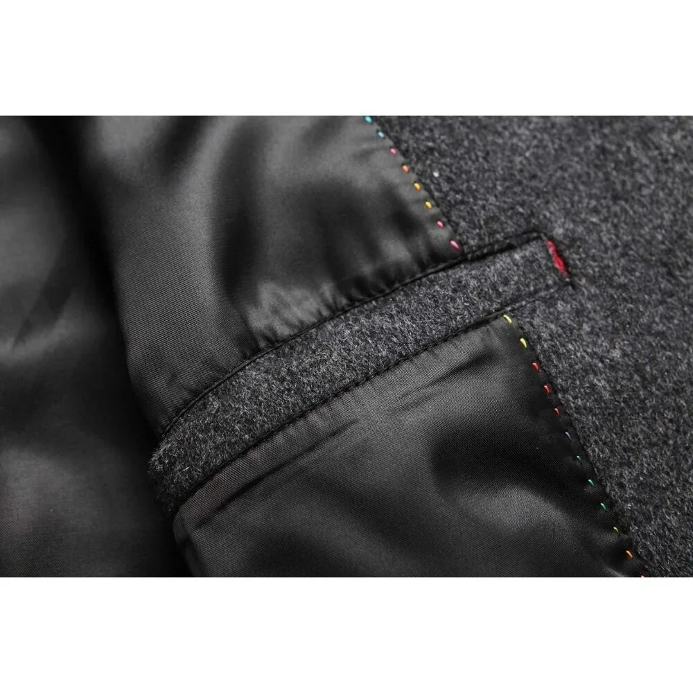 Men's Grey Premium Wool Blend Double Breasted Imported Long Pea Coat